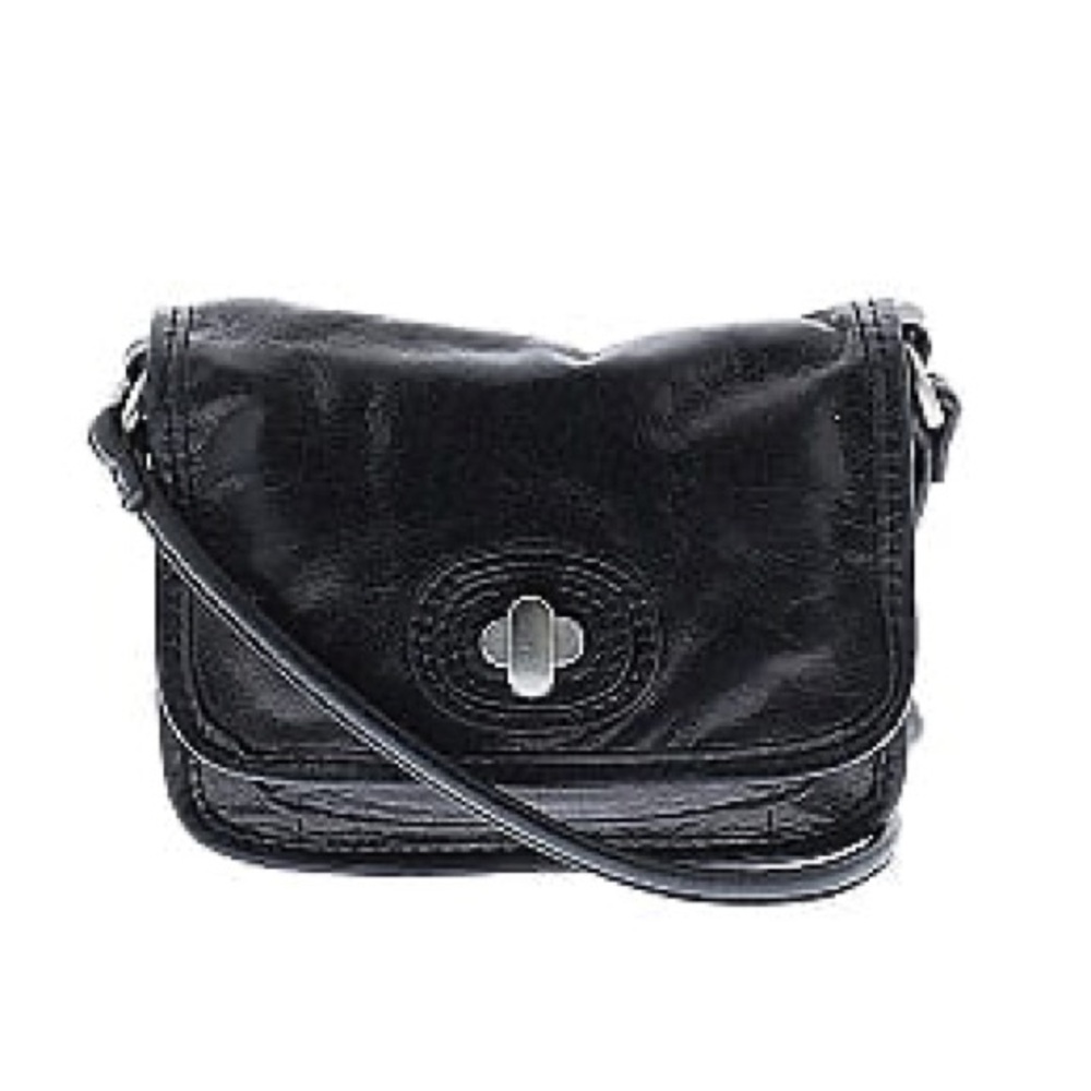 Vintage Fossil Black Leather Crossbody Purse Bag Small Strap Compartments